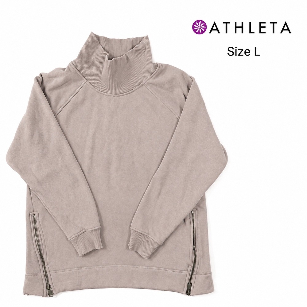 Athleta Cozy Karma Side Zip Funnel Neck Sweatshirt Women L Dogwood Mauve